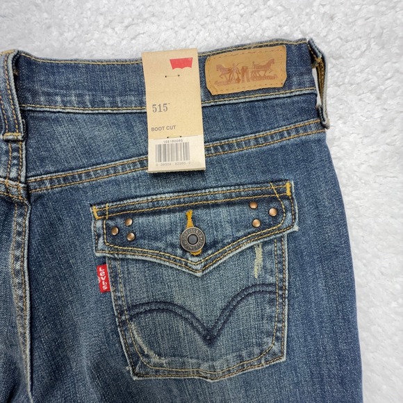 Levi's Denim - Levis 515 Bootcut Jeans Womens 8L W29 L34 Blue Denim Flap Pocket Studded NWT
